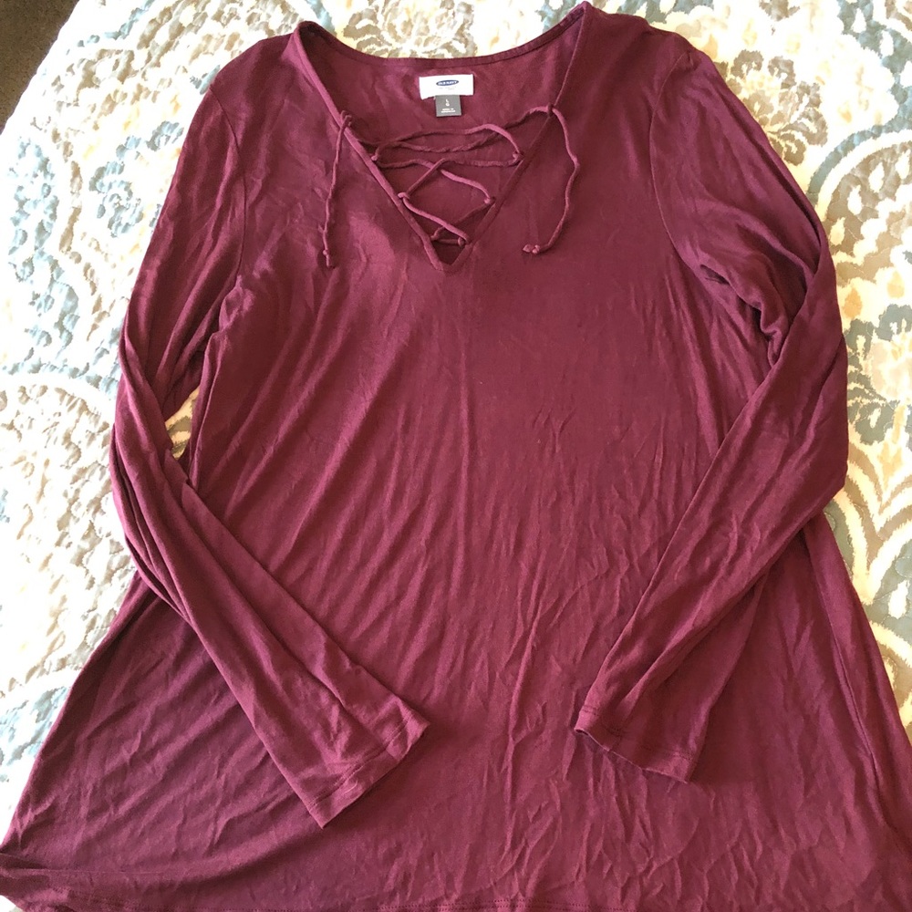Maroon lace up, swing style long sleeve top